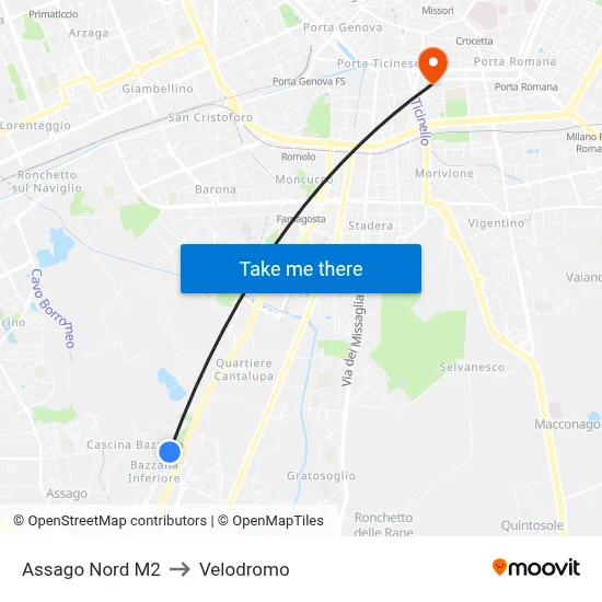 Assago Nord M2 to Velodrome map