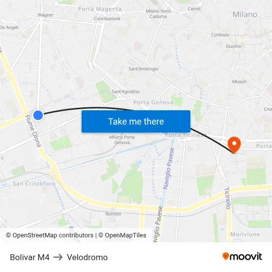 Bolivar M4 to Velodrome map
