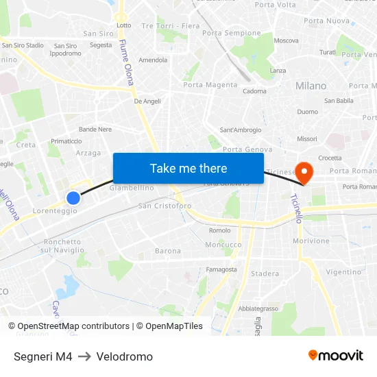 Segneri M4 to Velodrome map