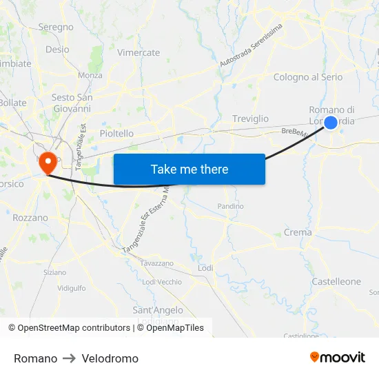 Romano to Velodrome map