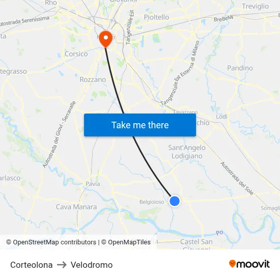 Corteolona to Velodrome map