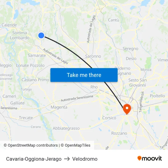 Cavaria-Oggiona-Jerago to Velodrome map