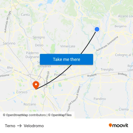Terno to Velodrome map