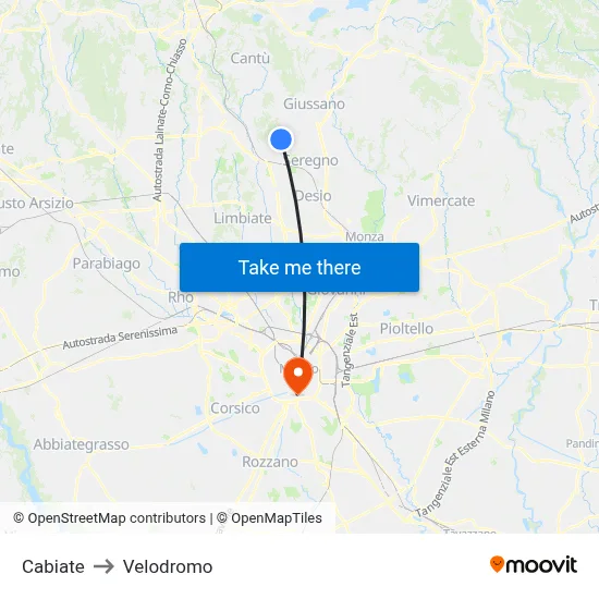 Cabiate to Velodrome map