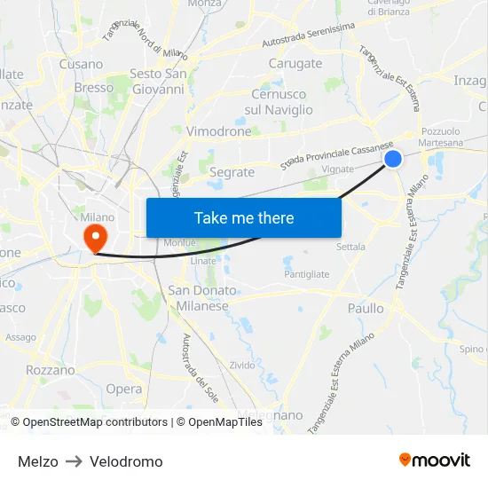 Melzo to Velodrome map