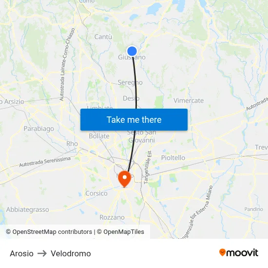 Arosio to Velodrome map