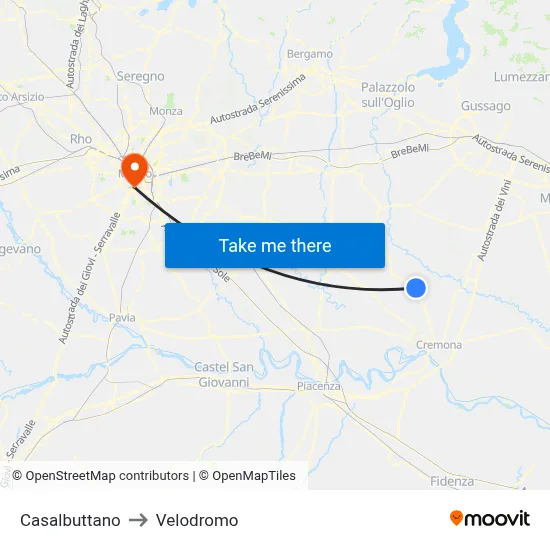 Casalbuttano to Velodrome map