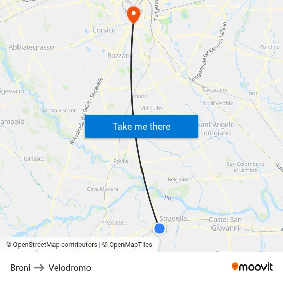 Broni to Velodrome map