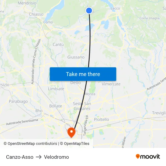 Canzo-Asso to Velodrome map