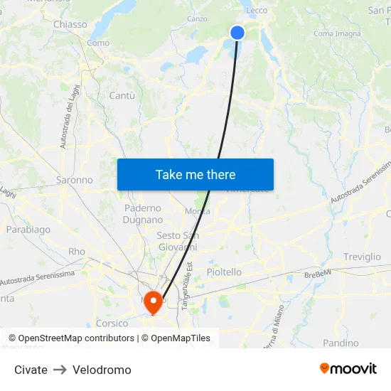 Civate to Velodrome map
