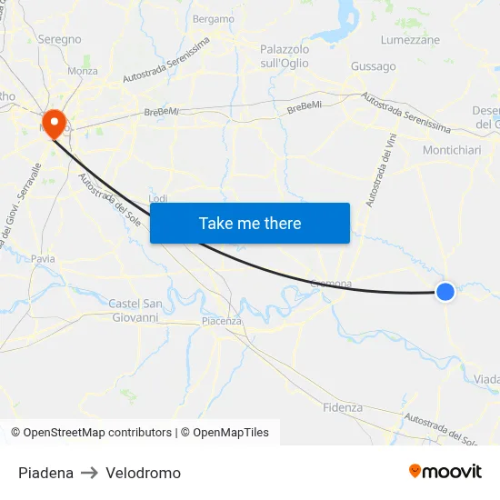 Piadena to Velodrome map