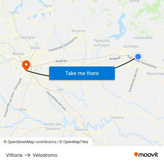 Vittoria to Velodrome map