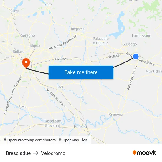 Bresciadue to Velodrome map