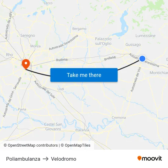 Poliambulanza to Velodrome map