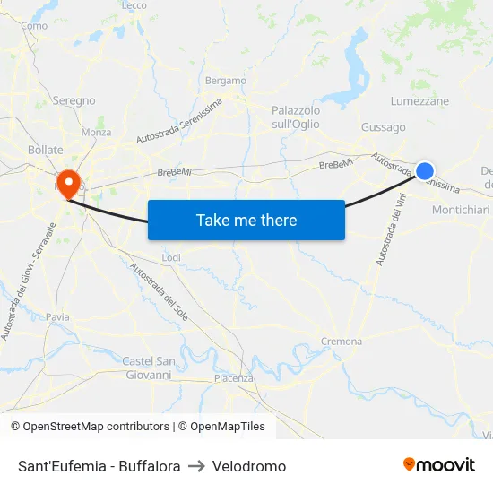 Sant'Eufemia - Buffalora to Velodrome map