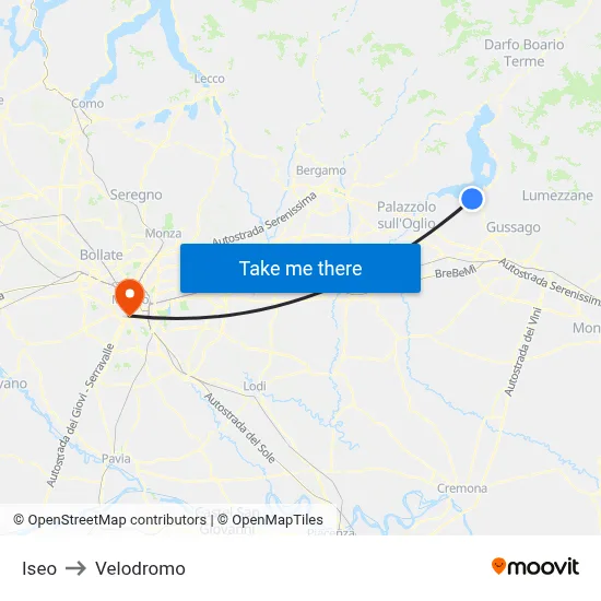 Iseo to Velodrome map