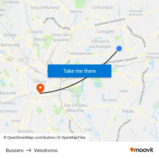 Bussero to Velodrome map