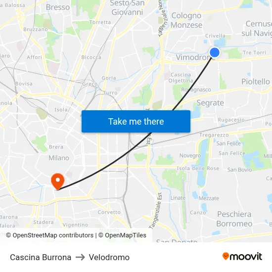 Cascina Burrona to Velodrome map