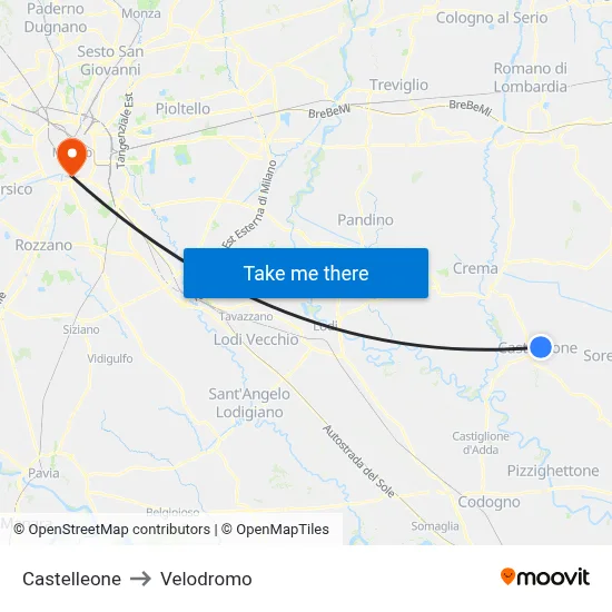 Castelleone to Velodrome map
