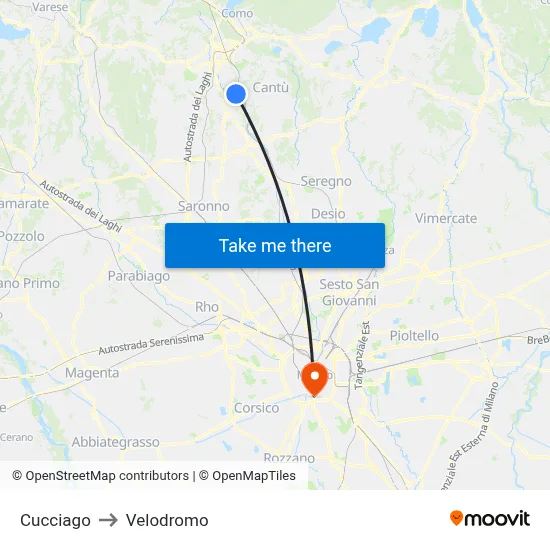 Cucciago to Velodrome map