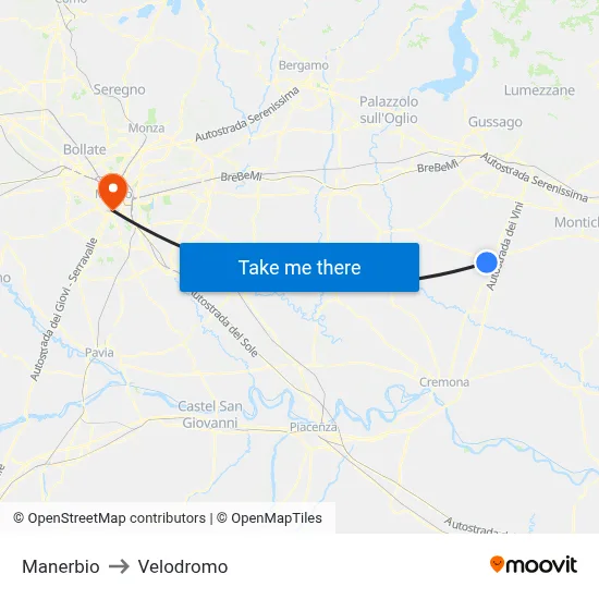 Manerbio to Velodrome map