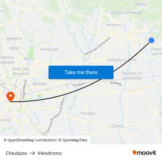 Chiuduno to Velodrome map