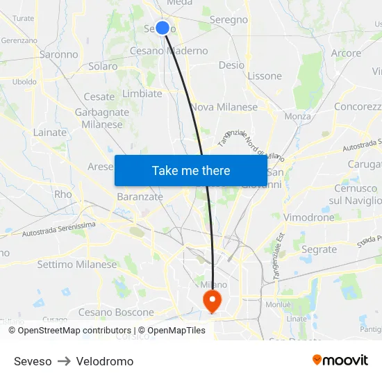 Seveso to Velodrome map