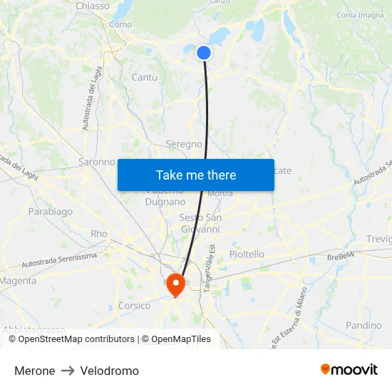 Merone to Velodrome map