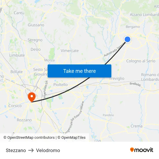 Stezzano to Velodrome map
