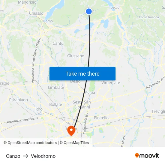 Canzo to Velodrome map
