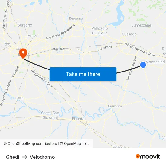 Ghedi to Velodrome map