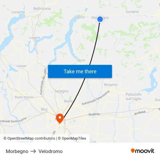 Morbegno to Velodrome map