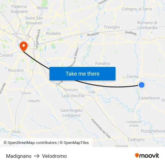 Madignano to Velodrome map