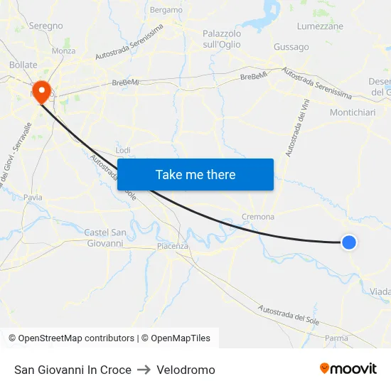 San Giovanni In Croce to Velodrome map