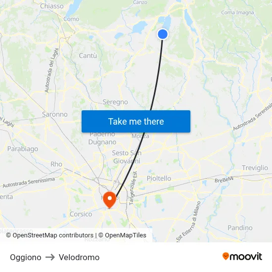 Oggiono to Velodrome map