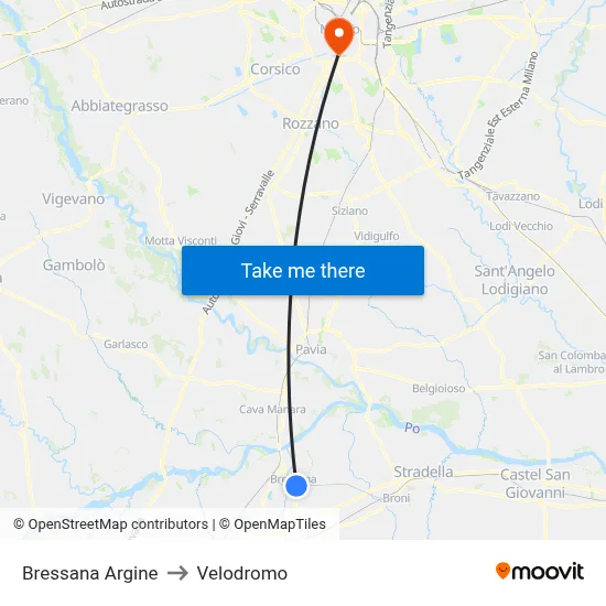 Bressana Argine to Velodrome map