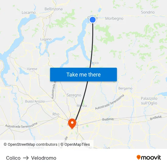 Colico to Velodrome map