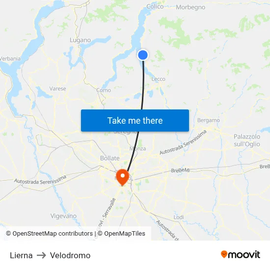 Lierna to Velodrome map