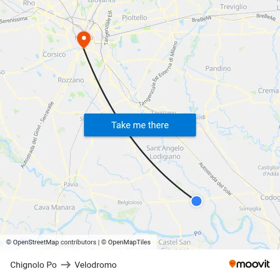Chignolo Po to Velodrome map