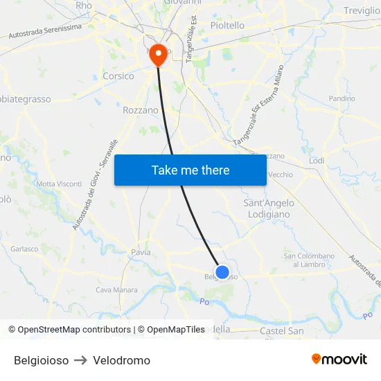 Belgioioso to Velodrome map