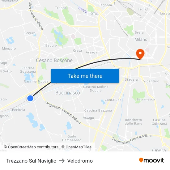 Trezzano Sul Naviglio to Velodrome map