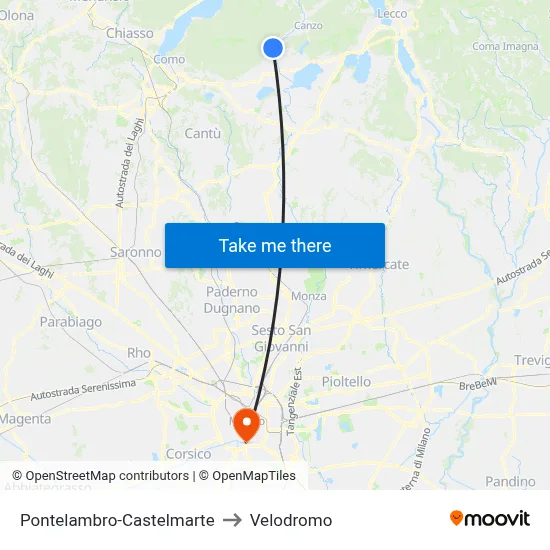 Pontelambro-Castelmarte to Velodrome map