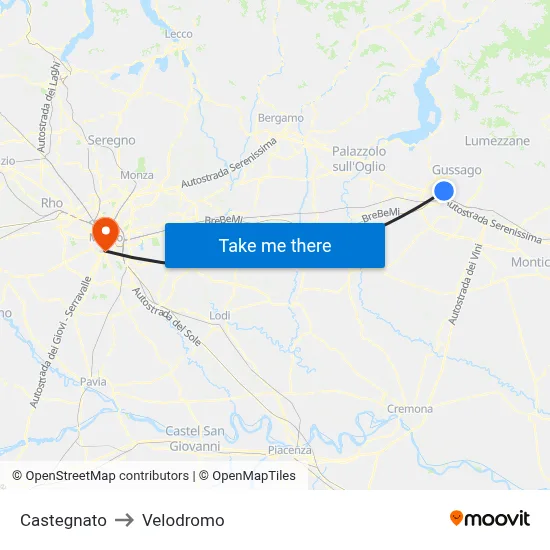 Castegnato to Velodrome map