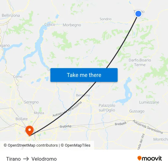 Tirano to Velodrome map