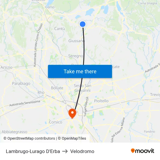 Lambrugo-Lurago D'Erba to Velodrome map