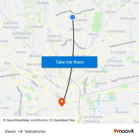Desio to Velodrome map