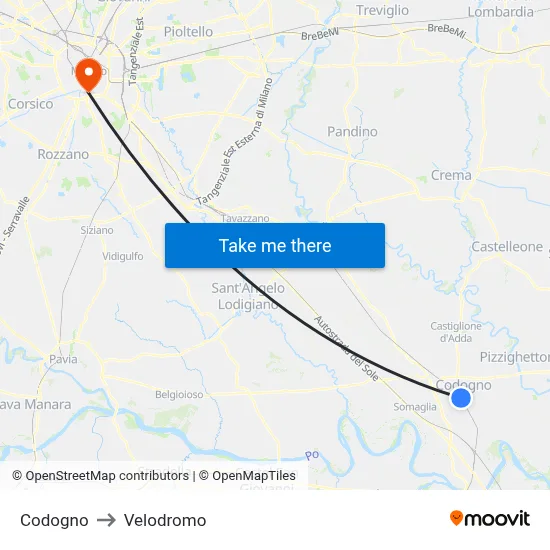Codogno to Velodrome map