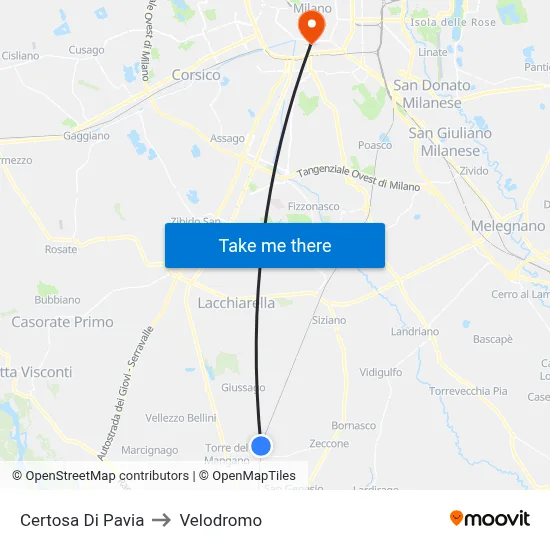 Certosa Di Pavia to Velodrome map
