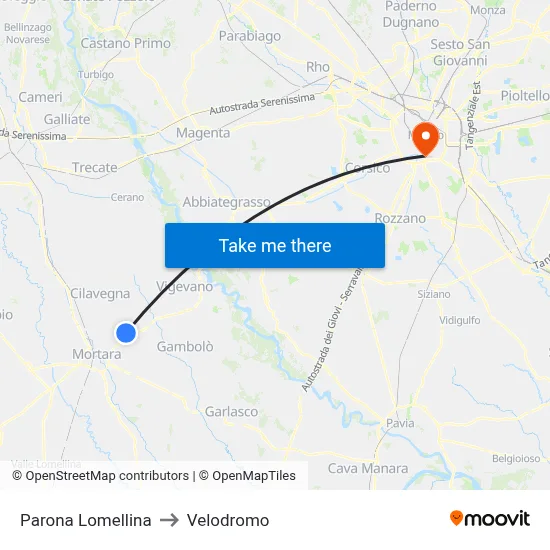 Parona Lomellina to Velodrome map