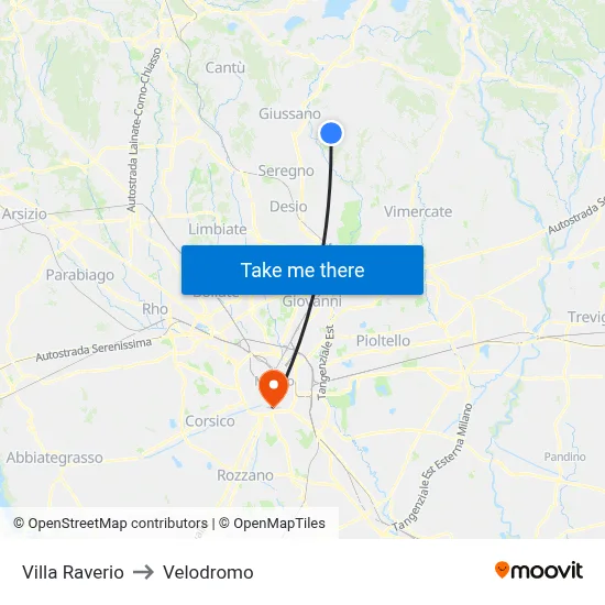 Villa Raverio to Velodrome map